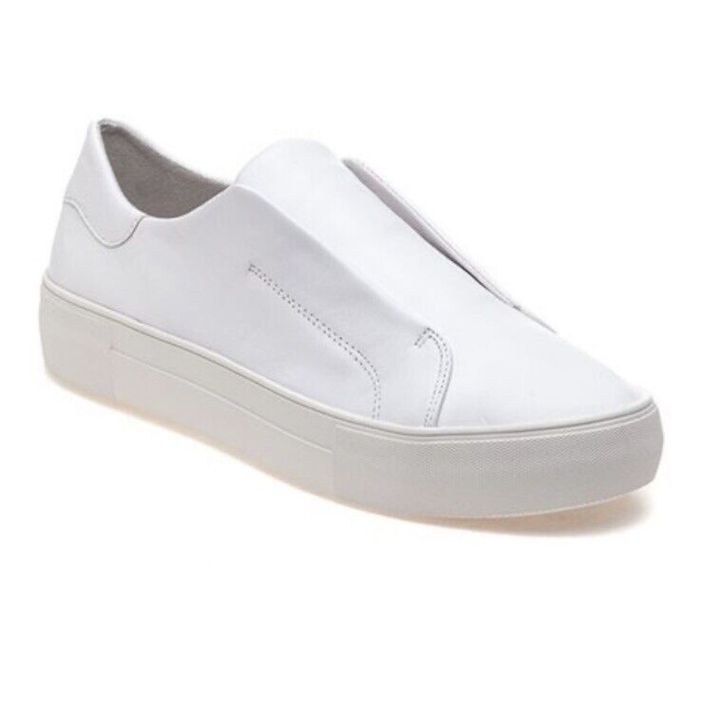 J/Slides Women’s Heidi Leather Slip On Low Top Platform Sneakers White Sz 9